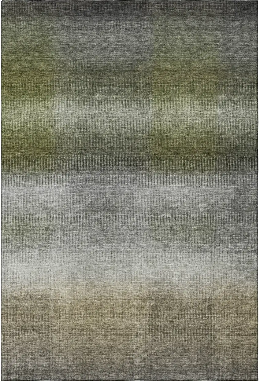 Pewter Green And Silver Striped Washable Area Rug With UV Protection Photo 3