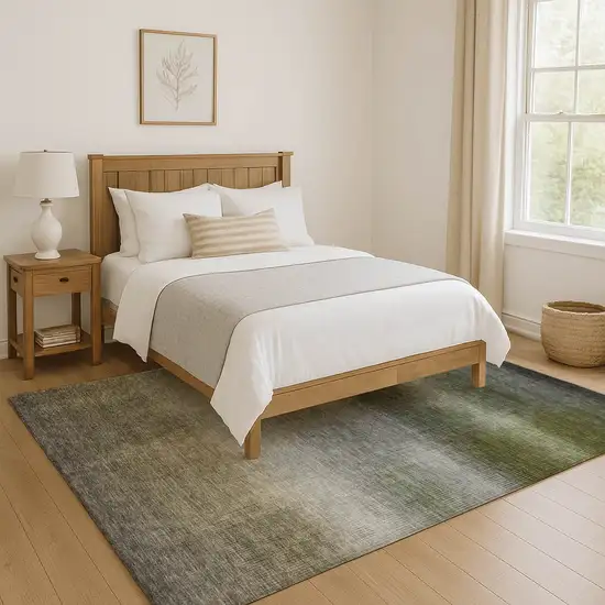 Pewter Green And Silver Striped Washable Area Rug With UV Protection Photo 5