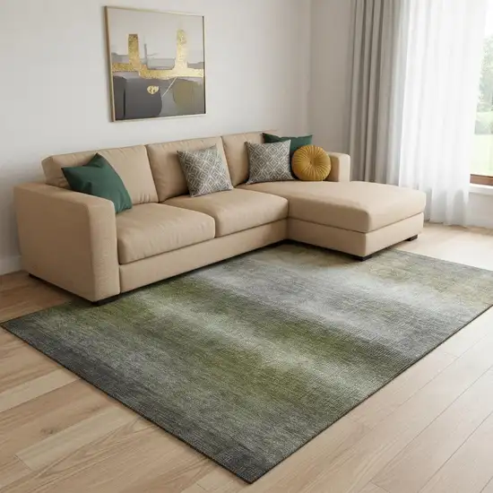 Pewter Green And Silver Striped Washable Area Rug With UV Protection Photo 2