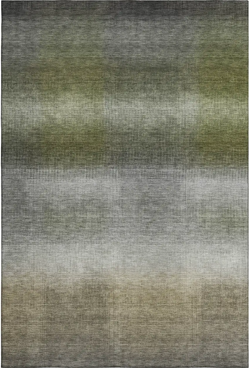 Pewter Green And Silver Striped Washable Area Rug With UV Protection Photo 1