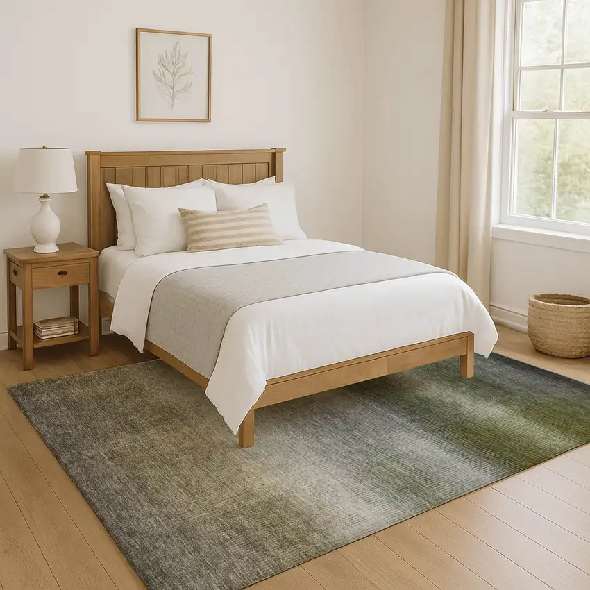 Pewter Green And Silver Striped Washable Area Rug With UV Protection Photo 5