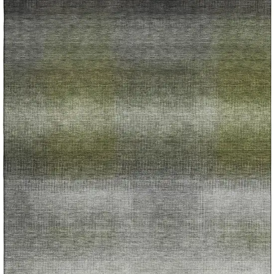 Pewter Green And Silver Striped Washable Area Rug With UV Protection Photo 2