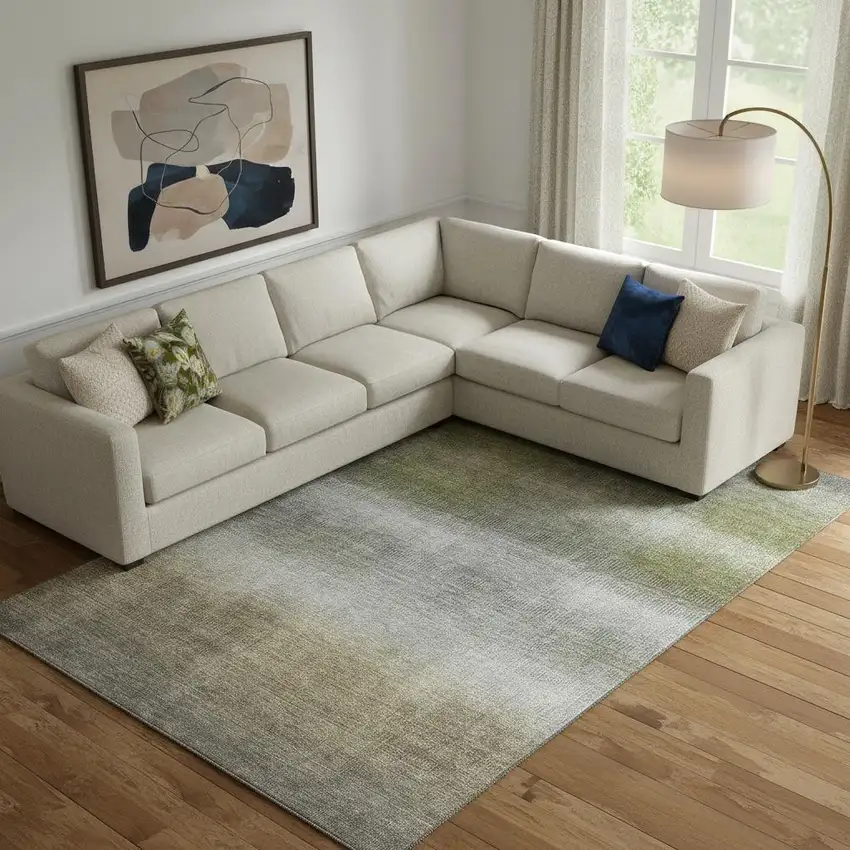 Pewter Green And Silver Striped Washable Area Rug With UV Protection Photo 2