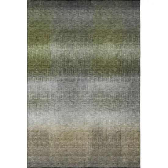 Pewter Green And Silver Striped Washable Area Rug With UV Protection Photo 3