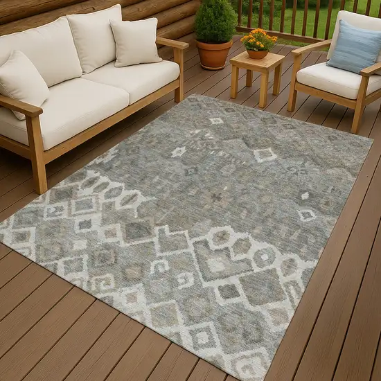 Pewter Ivory And Tan Geometric Washable Indoor Outdoor Area Rug Photo 9