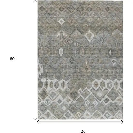 Pewter Ivory And Tan Geometric Washable Indoor Outdoor Area Rug Photo 3