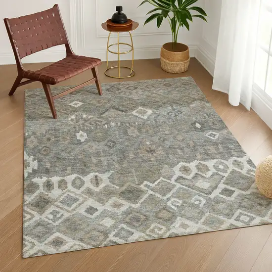 Pewter Ivory And Tan Geometric Washable Indoor Outdoor Area Rug Photo 9