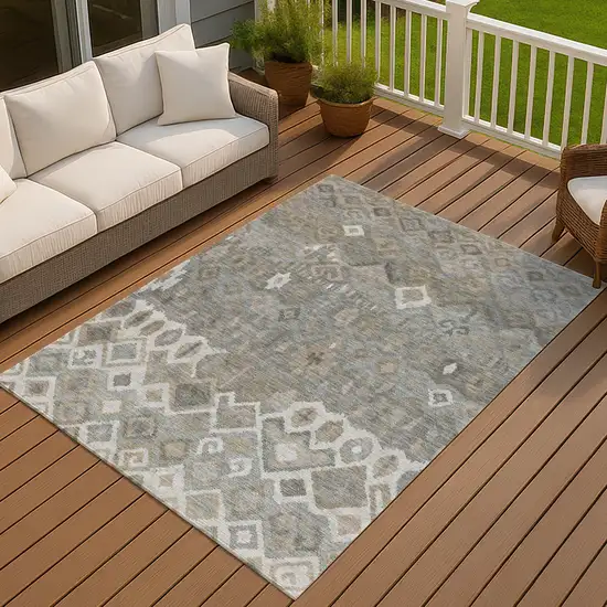 Pewter Ivory And Tan Geometric Washable Indoor Outdoor Area Rug Photo 8