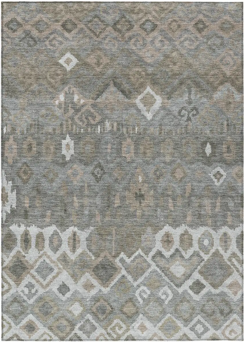 Pewter Ivory And Tan Geometric Washable Indoor Outdoor Area Rug Photo 2