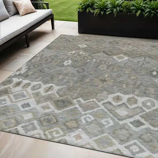 Pewter Ivory And Tan Geometric Washable Indoor Outdoor Area Rug Photo 1