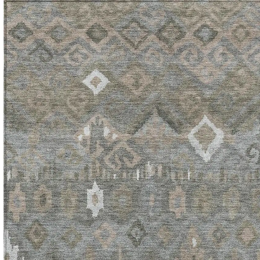 Pewter Ivory And Tan Geometric Washable Indoor Outdoor Area Rug Photo 7