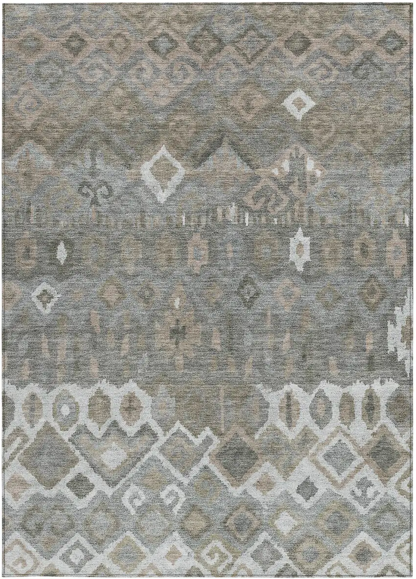 Pewter Ivory And Tan Geometric Washable Indoor Outdoor Area Rug Photo 5