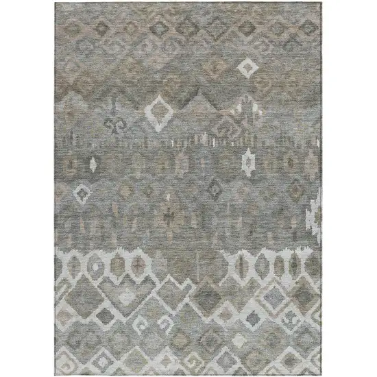 Pewter Ivory And Tan Geometric Washable Indoor Outdoor Area Rug Photo 4