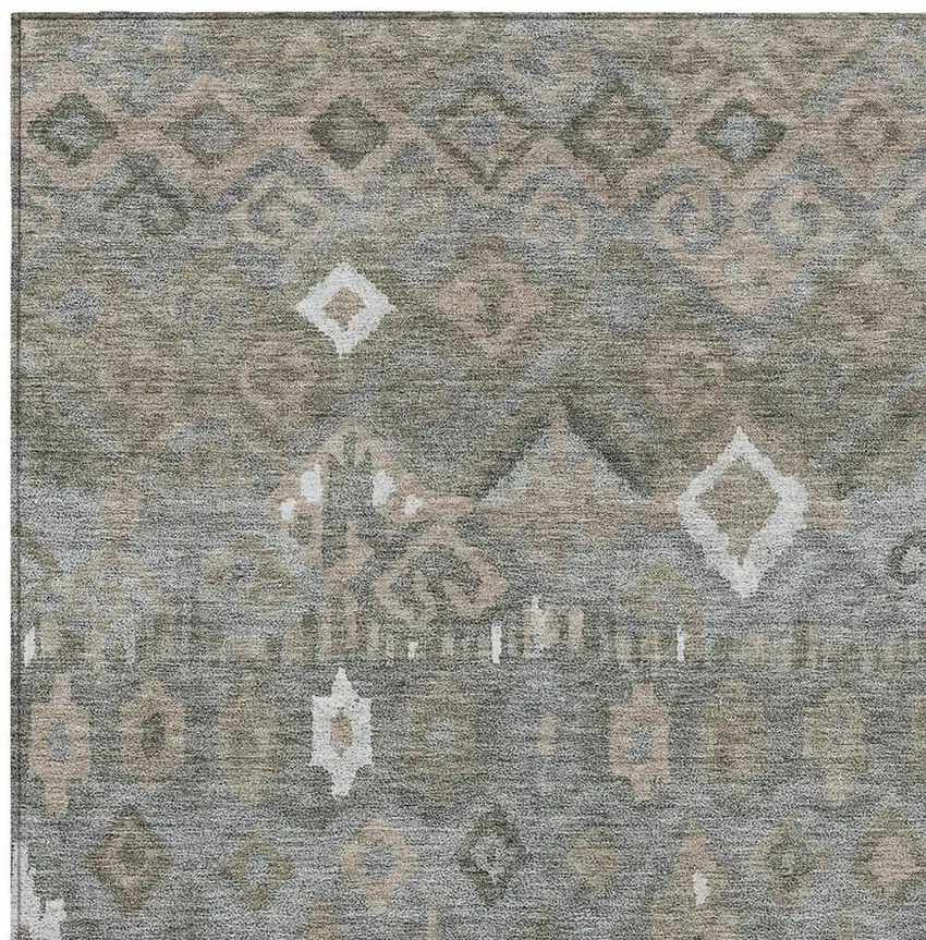 Pewter Ivory And Tan Geometric Washable Indoor Outdoor Area Rug Photo 7