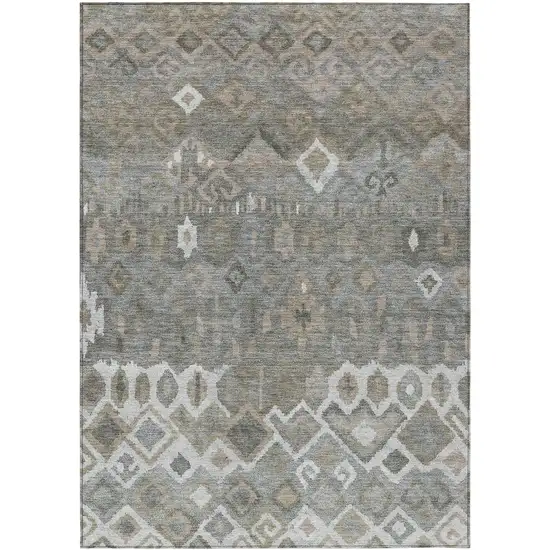 Pewter Ivory And Tan Geometric Washable Indoor Outdoor Area Rug Photo 2