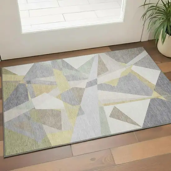 Pewter Ivory And Wheat Geometric Washable Area Rug With UV Protection Photo 2