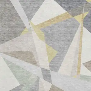 Photo of Pewter Ivory And Wheat Geometric Washable Area Rug With UV Protection