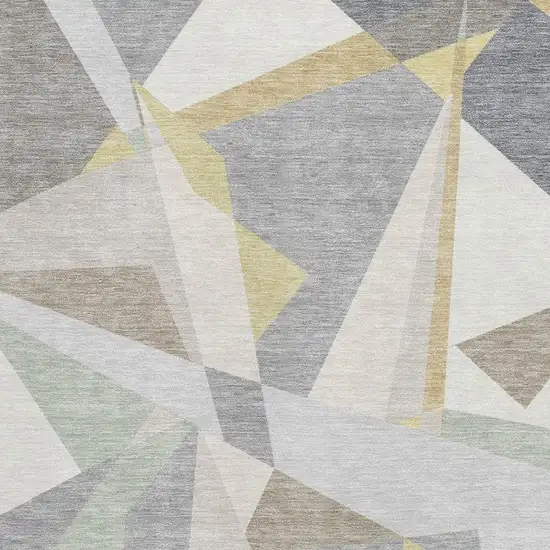 Pewter Ivory And Wheat Geometric Washable Area Rug With UV Protection Photo 2