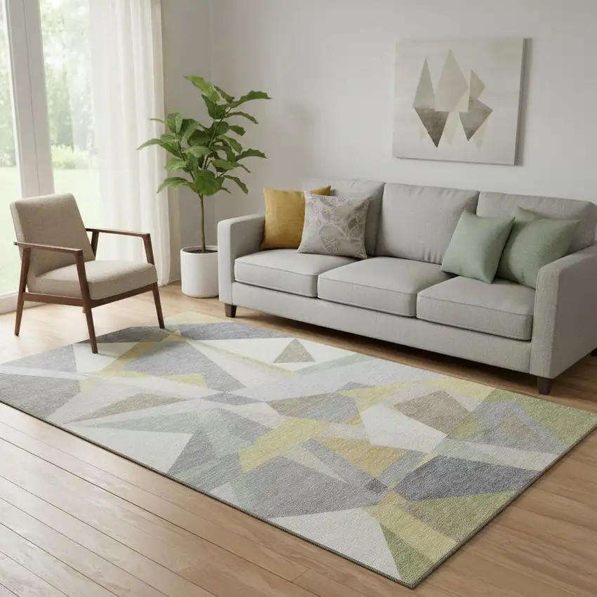 Pewter Ivory And Wheat Geometric Washable Area Rug With UV Protection Photo 2