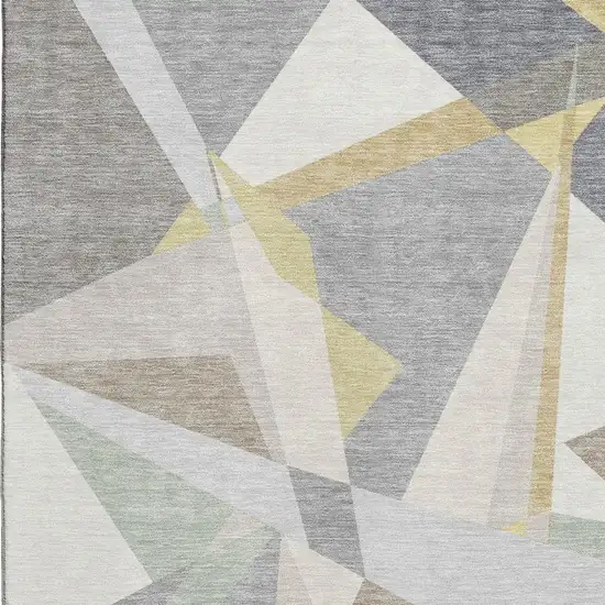 Pewter Ivory And Wheat Geometric Washable Area Rug With UV Protection Photo 2