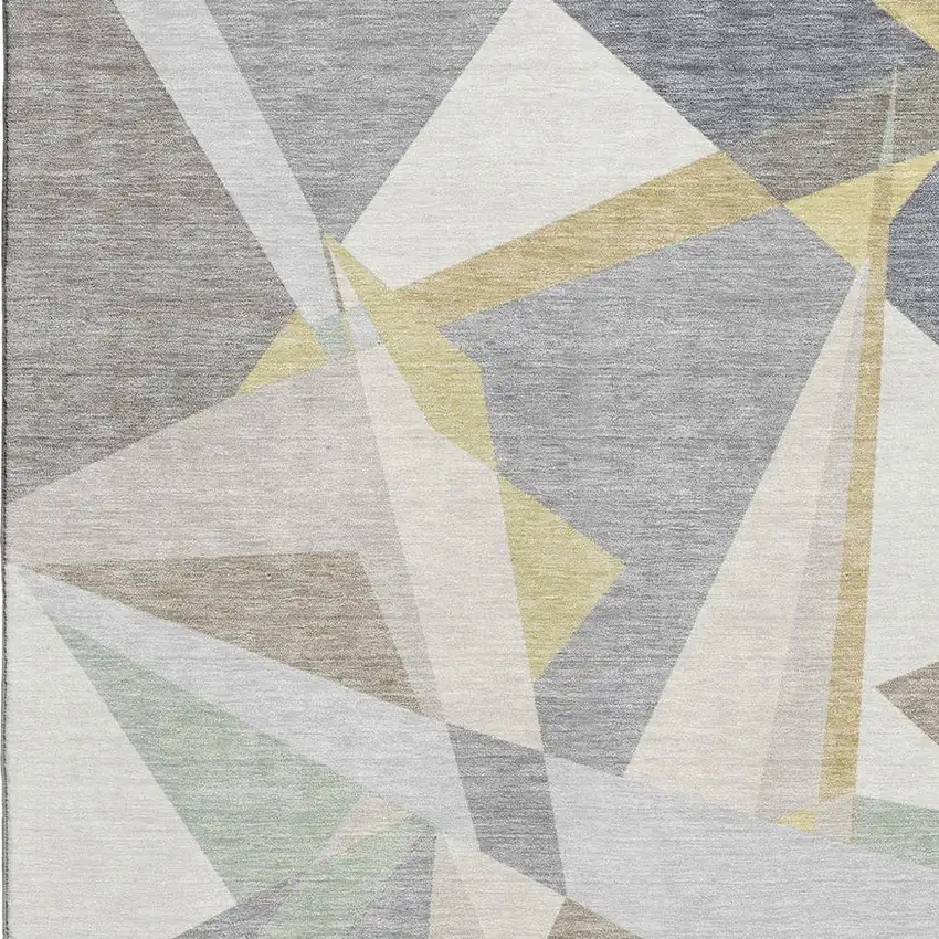 Pewter Ivory And Wheat Geometric Washable Area Rug With UV Protection Photo 2