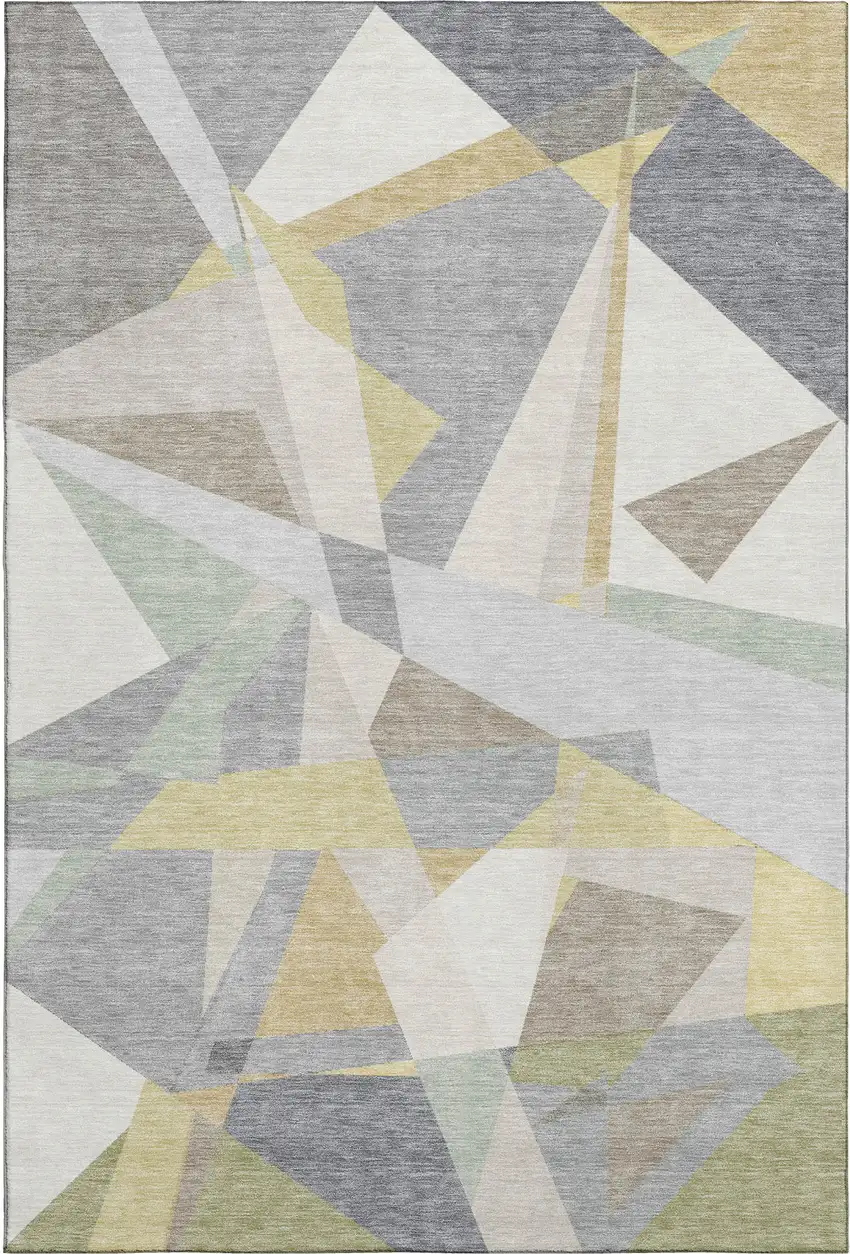 Pewter Ivory And Wheat Geometric Washable Area Rug With UV Protection Photo 1