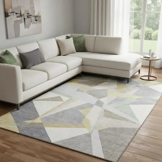 Pewter Ivory And Wheat Geometric Washable Area Rug With UV Protection Photo 2
