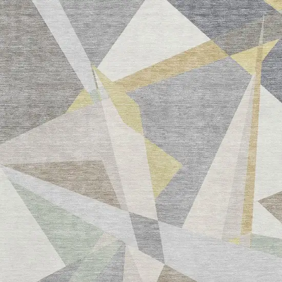 Pewter Ivory And Wheat Geometric Washable Area Rug With UV Protection Photo 2
