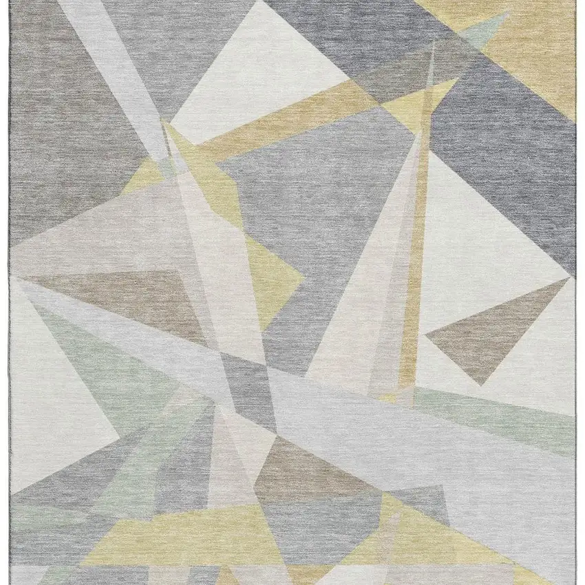 Pewter Ivory And Wheat Geometric Washable Area Rug With UV Protection Photo 3