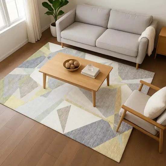 Pewter Ivory And Wheat Geometric Washable Area Rug With UV Protection Photo 5