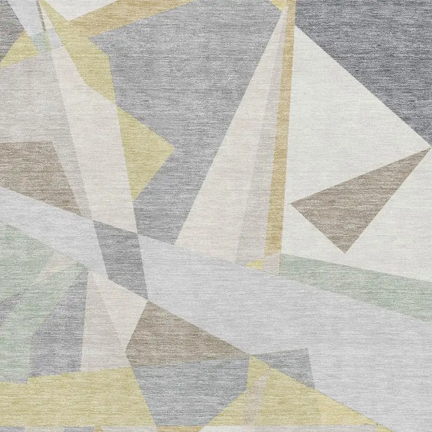 Pewter Ivory And Wheat Geometric Washable Area Rug With UV Protection Photo 2