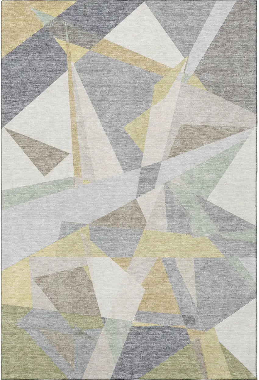 Pewter Ivory And Wheat Geometric Washable Area Rug With UV Protection Photo 3