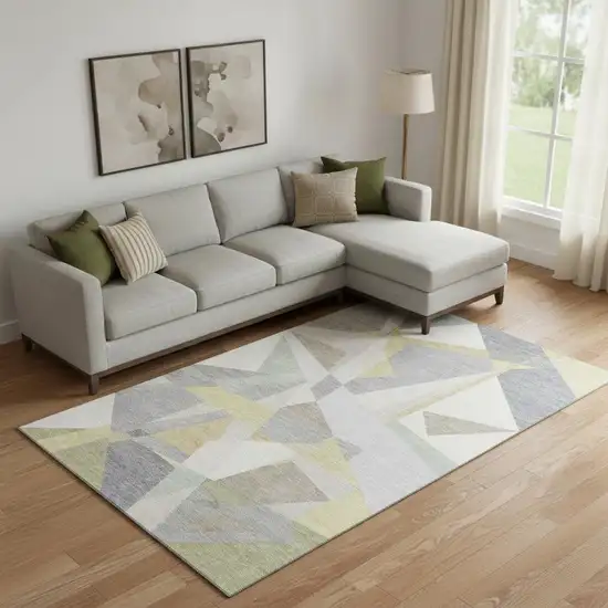 Pewter Ivory And Wheat Geometric Washable Area Rug With UV Protection Photo 2