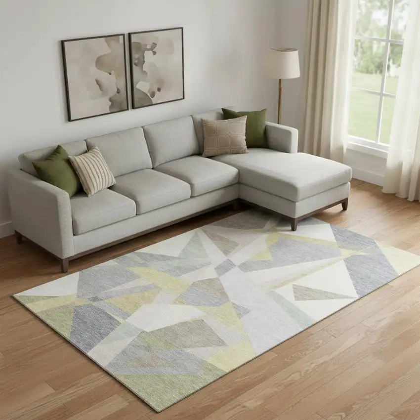 Pewter Ivory And Wheat Geometric Washable Area Rug With UV Protection Photo 2