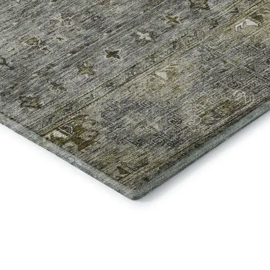 Pewter Olive Green And Beige Tribal Washable Area Rug With UV Protection Photo 7