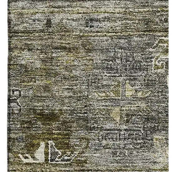 Pewter Olive Green And Beige Tribal Washable Area Rug With UV Protection Photo 3