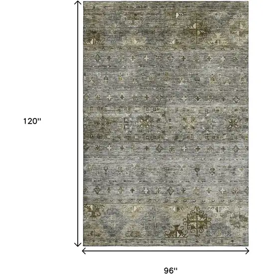 Pewter Olive Green And Beige Tribal Washable Area Rug With UV Protection Photo 8