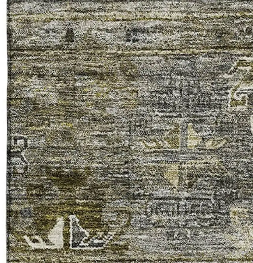 Pewter Olive Green And Beige Tribal Washable Area Rug With UV Protection Photo 3