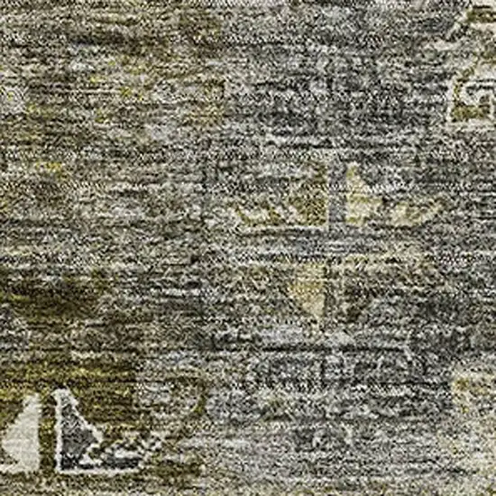 Pewter Olive Green And Beige Tribal Washable Area Rug With UV Protection Photo 2