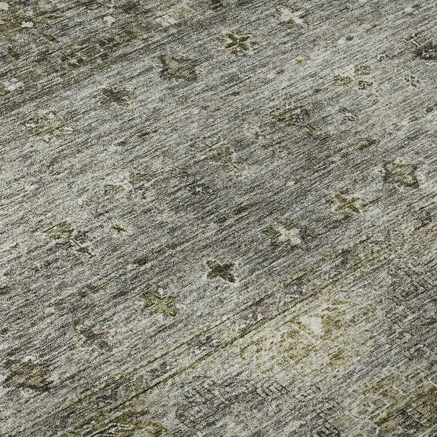 Pewter Olive Green And Beige Tribal Washable Area Rug With UV Protection Photo 9