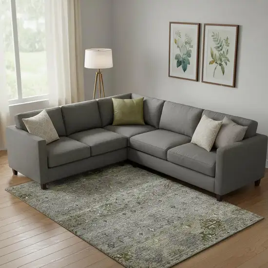 Pewter Olive Green And Beige Tribal Washable Area Rug With UV Protection Photo 2