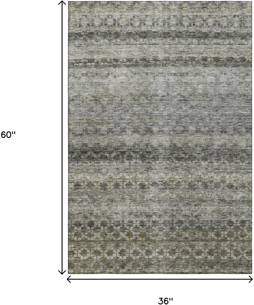 Pewter Olive Green And Silver Striped Washable Area Rug With UV Protection Photo 3