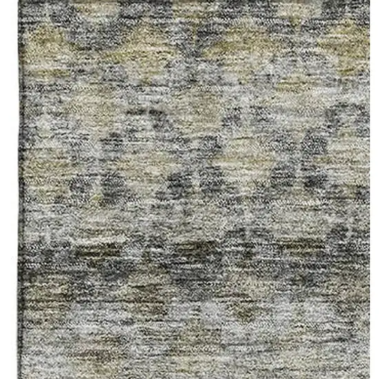 Pewter Olive Green And Silver Striped Washable Area Rug With UV Protection Photo 2