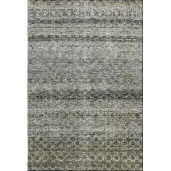 Pewter Olive Green And Silver Striped Washable Area Rug With UV Protection Photo 3