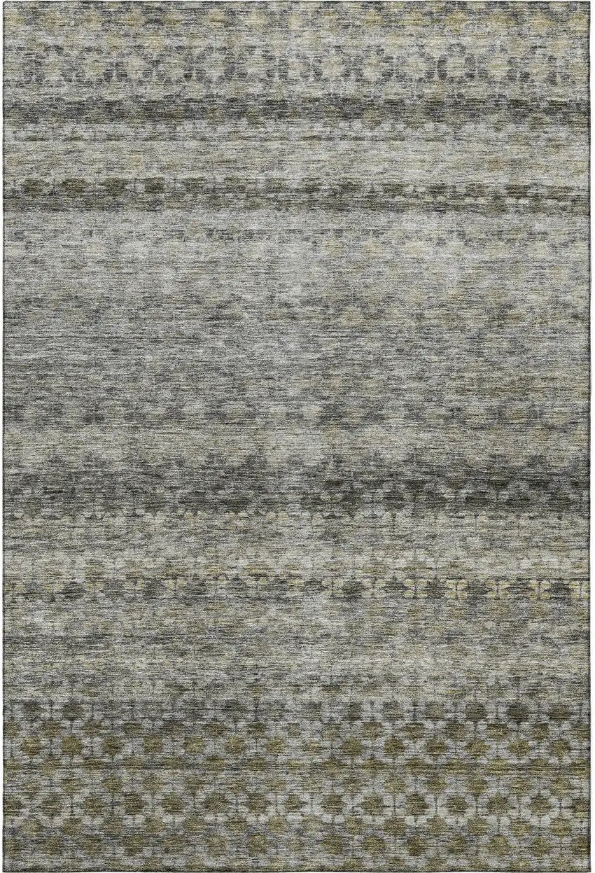 Pewter Olive Green And Silver Striped Washable Area Rug With UV Protection Photo 3