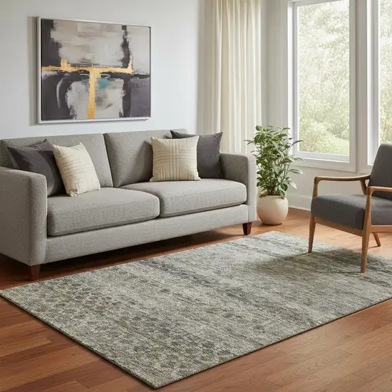 Pewter Olive Green And Silver Striped Washable Area Rug With UV Protection Photo 2