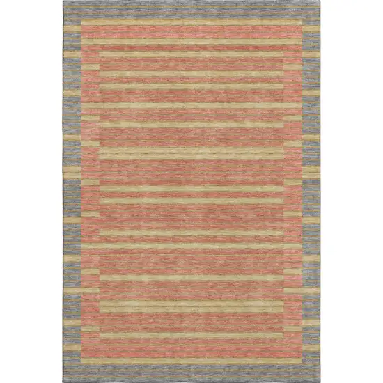 Pewter Salmon And Gold Striped Washable Area Rug With UV Protection Photo 1