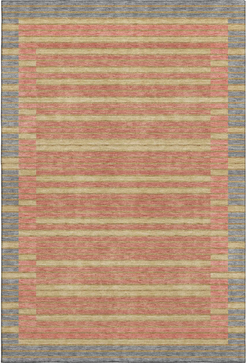 Pewter Salmon And Gold Striped Washable Area Rug With UV Protection Photo 1