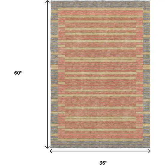 Pewter Salmon And Gold Striped Washable Area Rug With UV Protection Photo 3