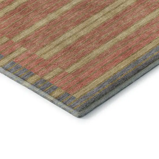 Pewter Salmon And Gold Striped Washable Area Rug With UV Protection Photo 7